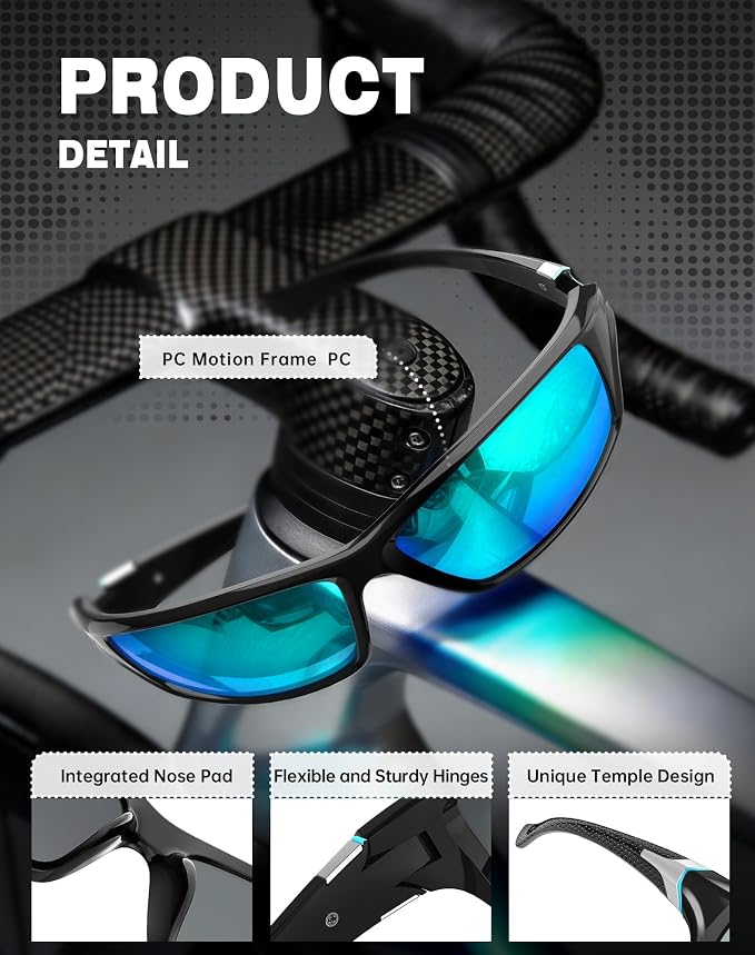 KALIYADI Sports Sunglasses for Men, Polarized Sunglasses Men with UV Protection for Running Cycling Fishing FBAKAS64-3