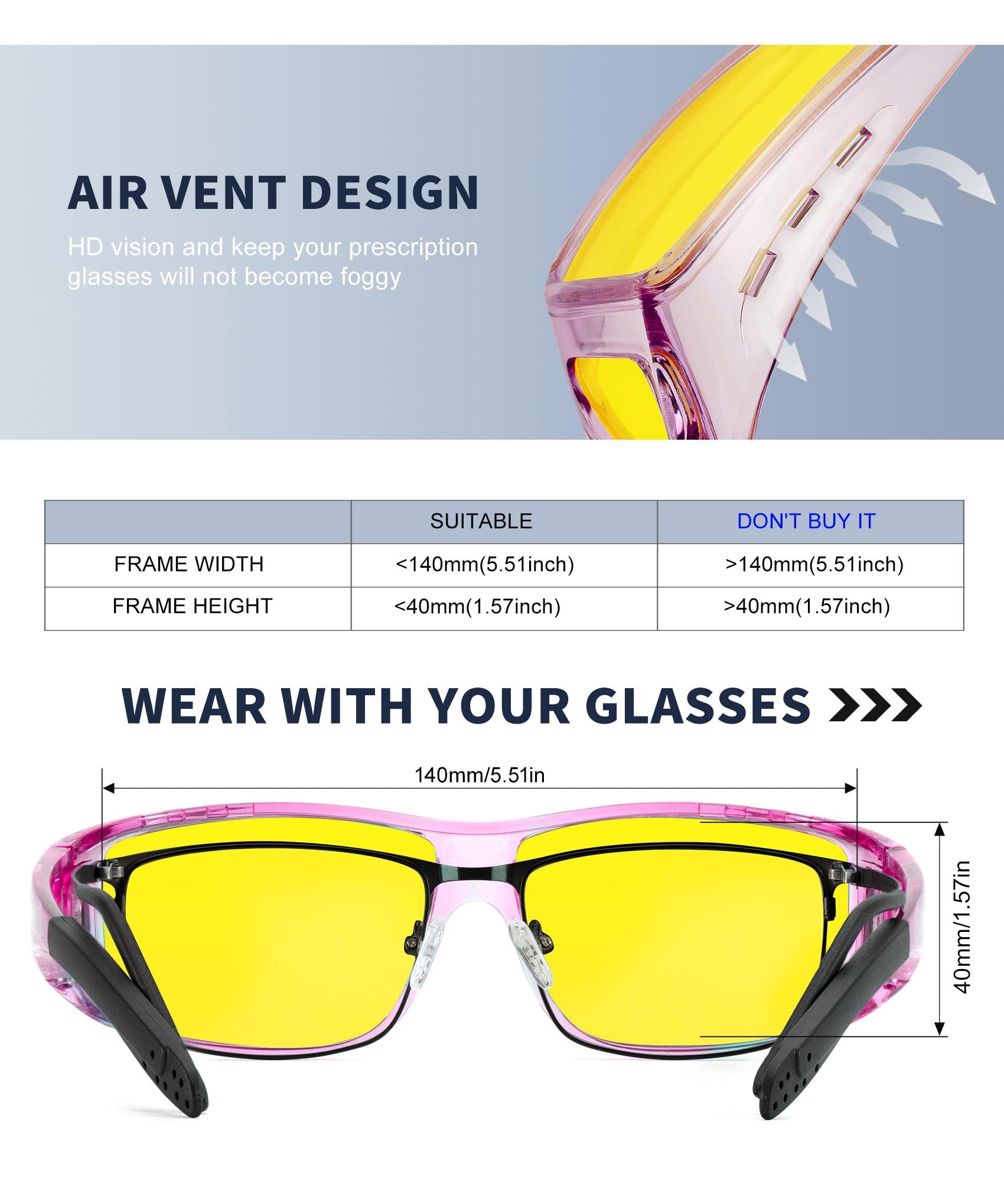 KALIYADI Night-Vision-Glasses Fit-Over-Glasses Wrap-Around Glasses: Night Vision Glasses Anti Glare HD for Driving WMKAS105-12-13-14