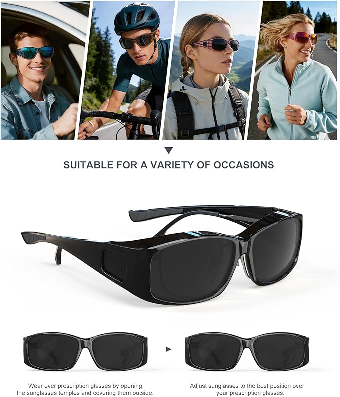 KALIYADI Polarized Sunglasses-Men Women Fit-Over-Glasses: Wrap Around Womens Sunglasses with UV400 for Driving Fishing Golf （238-1）