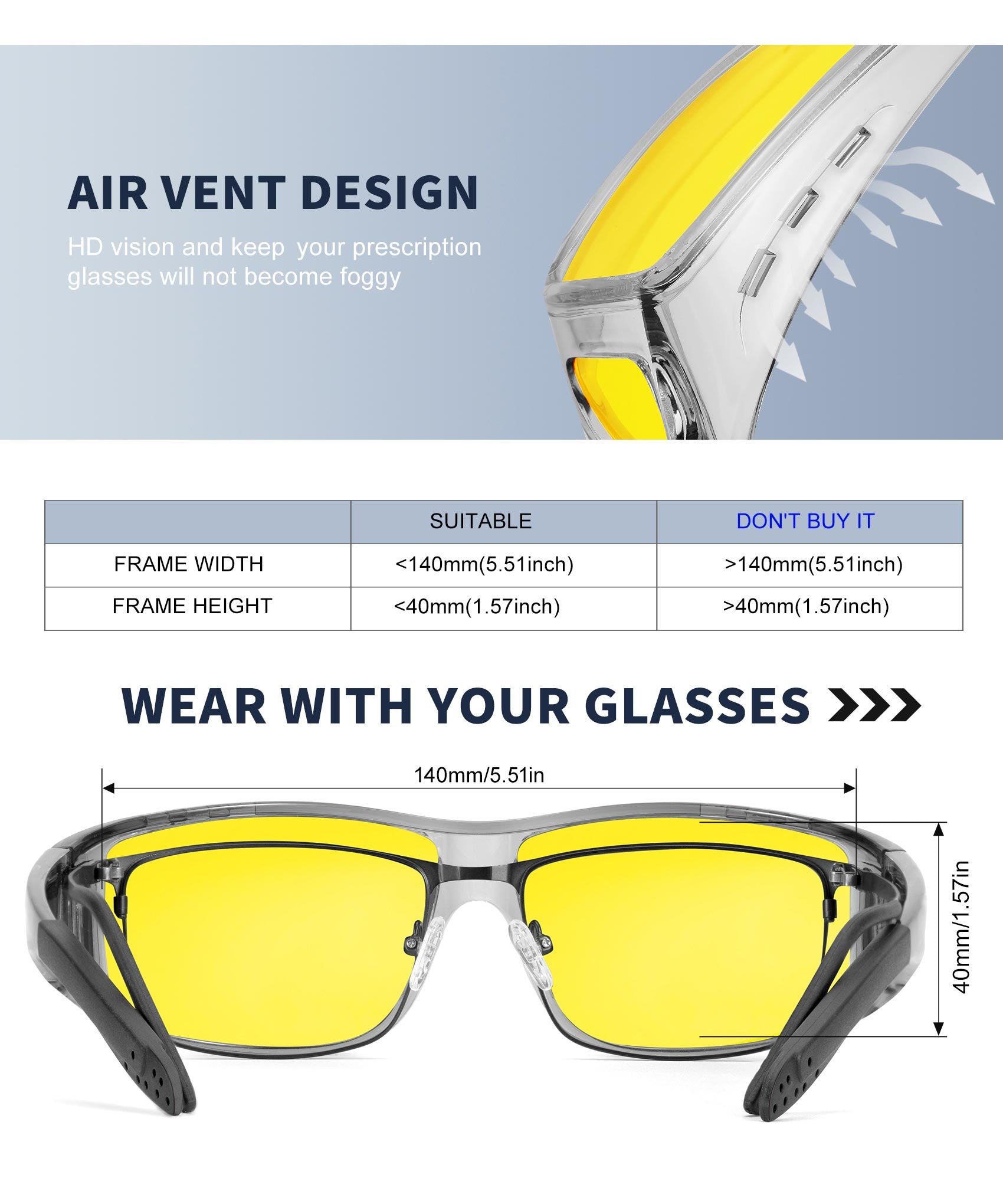 KALIYADI Night-Vision-Glasses Fit-Over-Glasses Wrap-Around Glasses: Night Vision Glasses Anti Glare HD for Driving WMKAS105-12-13-14