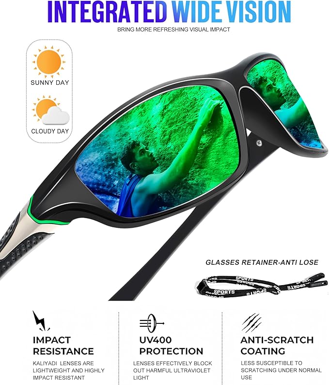 Click to see full view KALIYADI 4 Pack Polarized Sunglasses-Men Sports Sun-glasses: Mens Sunglasses UV Protection for Fishing Driving Cycling S64-1-3-4-5