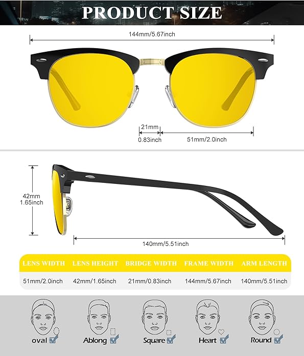 KALIYADI Sunglasses Men Polarized Sunglasses for Men Women Unisex Semi-Rimless Frame Retro Driving Sun Glasses UV Blocking S23-29-31