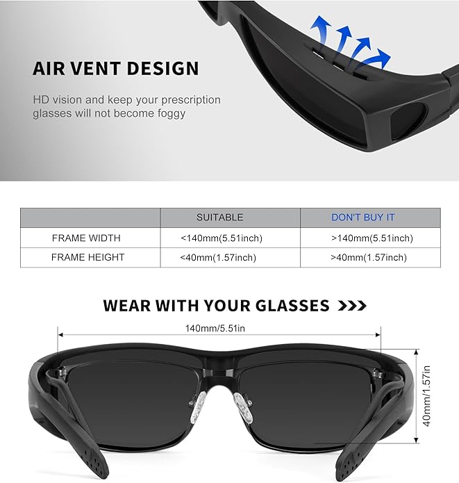 KALIYADI Sunglasses Fit-Over-Glasses Polarized Sunglasses-Men: Wrap Around Sun Glasses Womens with UV Protection for Driving S105-1-4-6