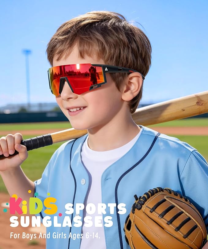 KALIYADI Polarized Kids-Sunglasses Sports Sunglasses-for-Kids: Boys Girls Sun Glasses with UV400 for Running Cycling Age 6-14 S168-11-13-14