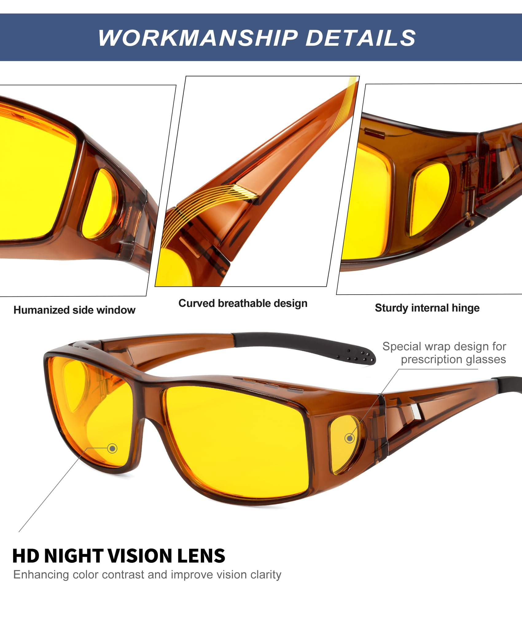 KALIYADI Night-Vision-Glasses Fit-Over-Glasses Wrap-Around Glasses: Night Vision Glasses Anti Glare HD for Driving WMKAS105-12-13-14