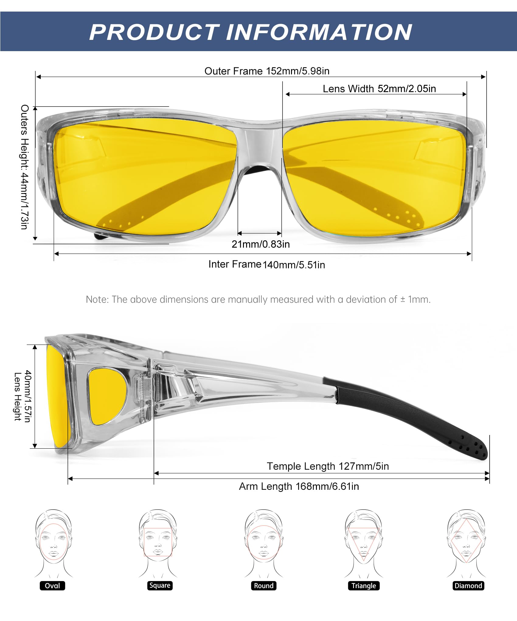 KALIYADI Night-Vision-Glasses Fit-Over-Glasses Wrap-Around Glasses: Night Vision Glasses Anti Glare HD for Driving WMKAS105-12-13-14