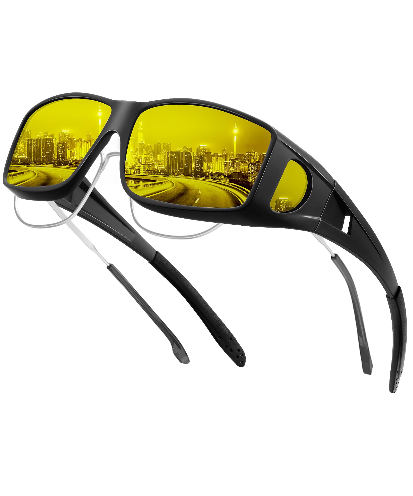 KALIYADI Night-Vision-Glasses Fit-Over-Glasses Wrap-Around Glasses: Night Vision Glasses Anti Glare HD for Driving WMKAS105-12-13-14