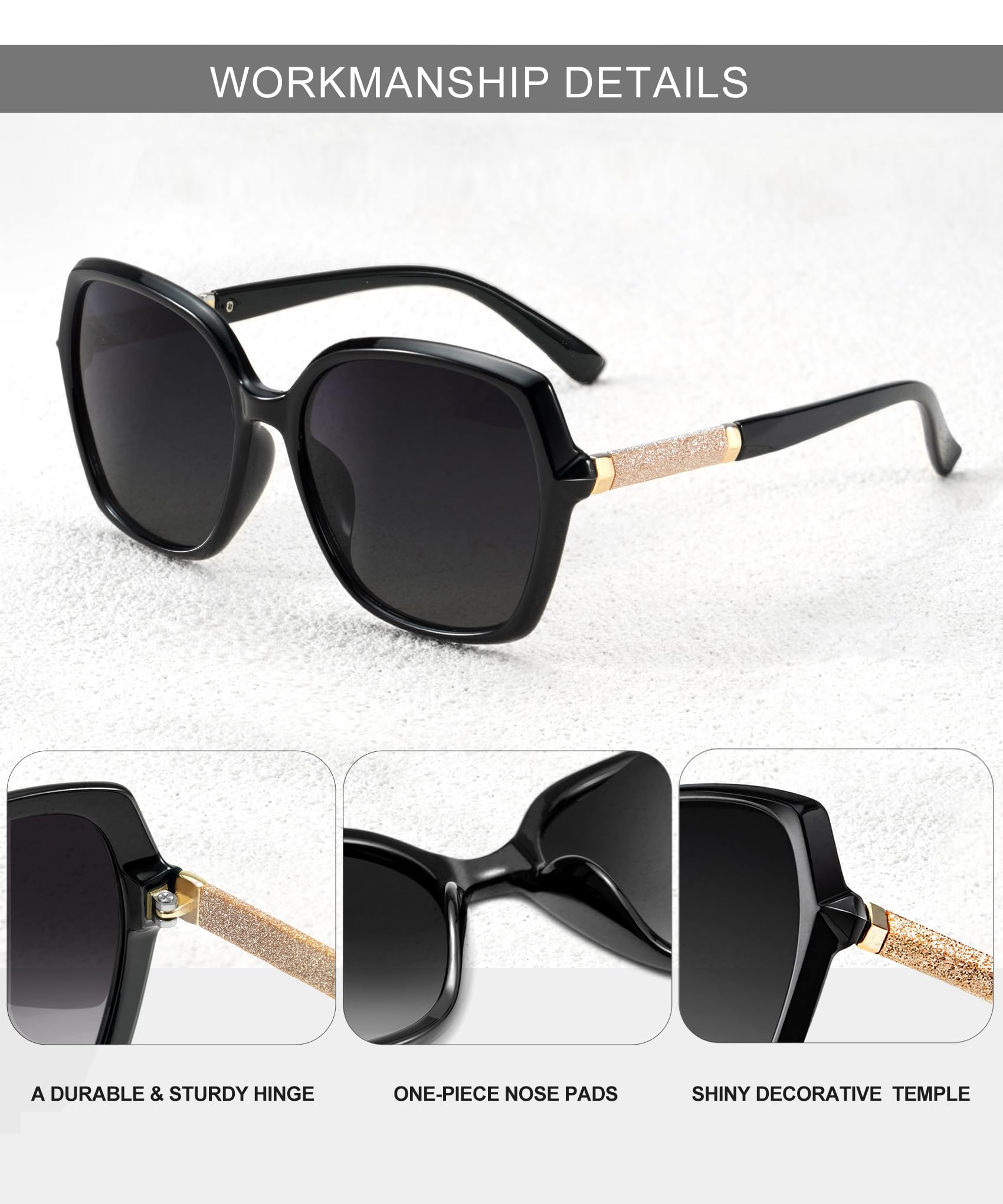 KALIYADI Polarized Sunglasses for Women,Oversized Sun Glasses UV Blocking(WMKAS3703-1-3)