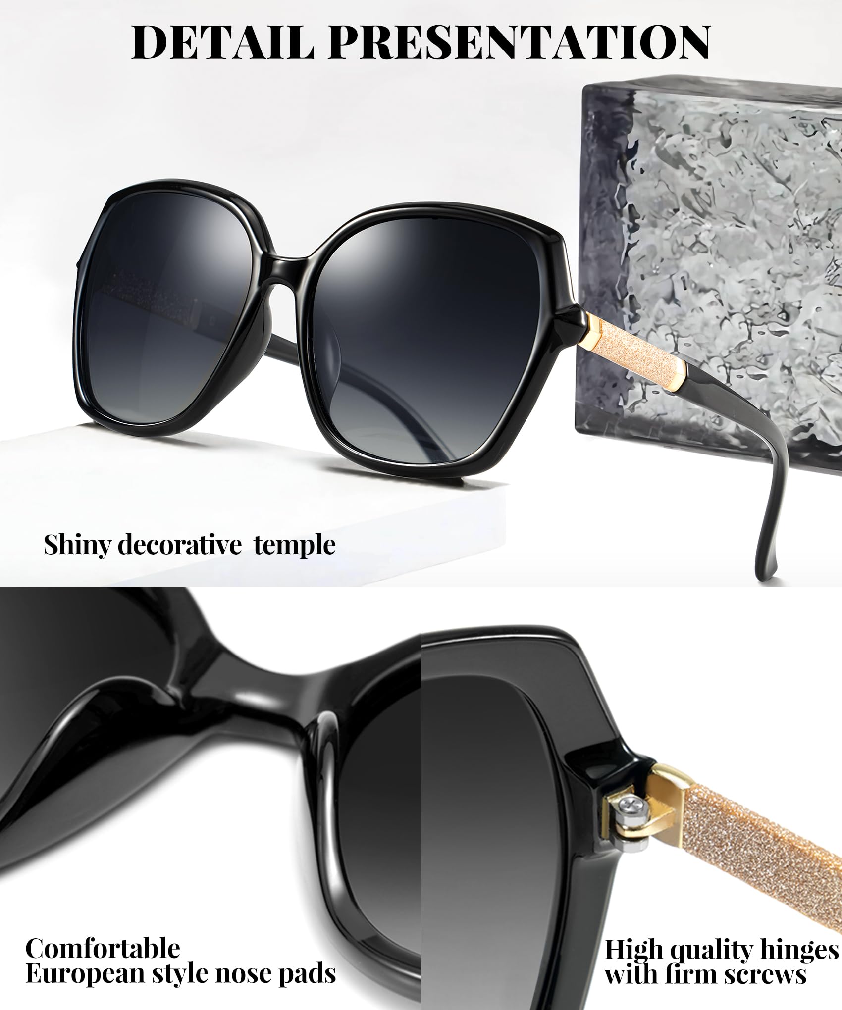KALIYADI Polarized Sunglasses for Women,Oversized Sun Glasses UV Blocking(WMKAS3703-1-3)