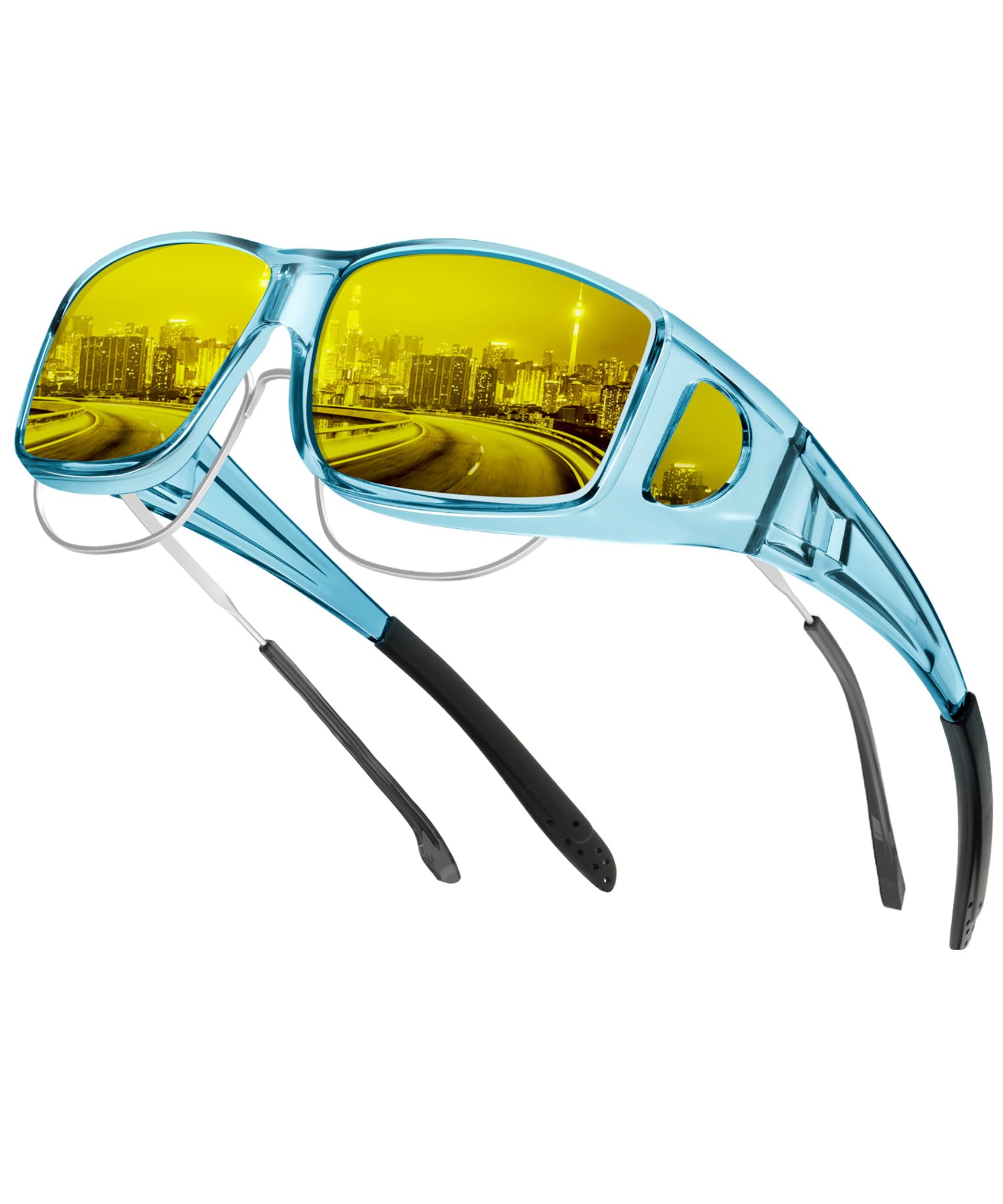 KALIYADI Night-Vision-Glasses Fit-Over-Glasses Wrap-Around Glasses: Night Vision Glasses Anti Glare HD for Driving WMKAS105-12-13-14