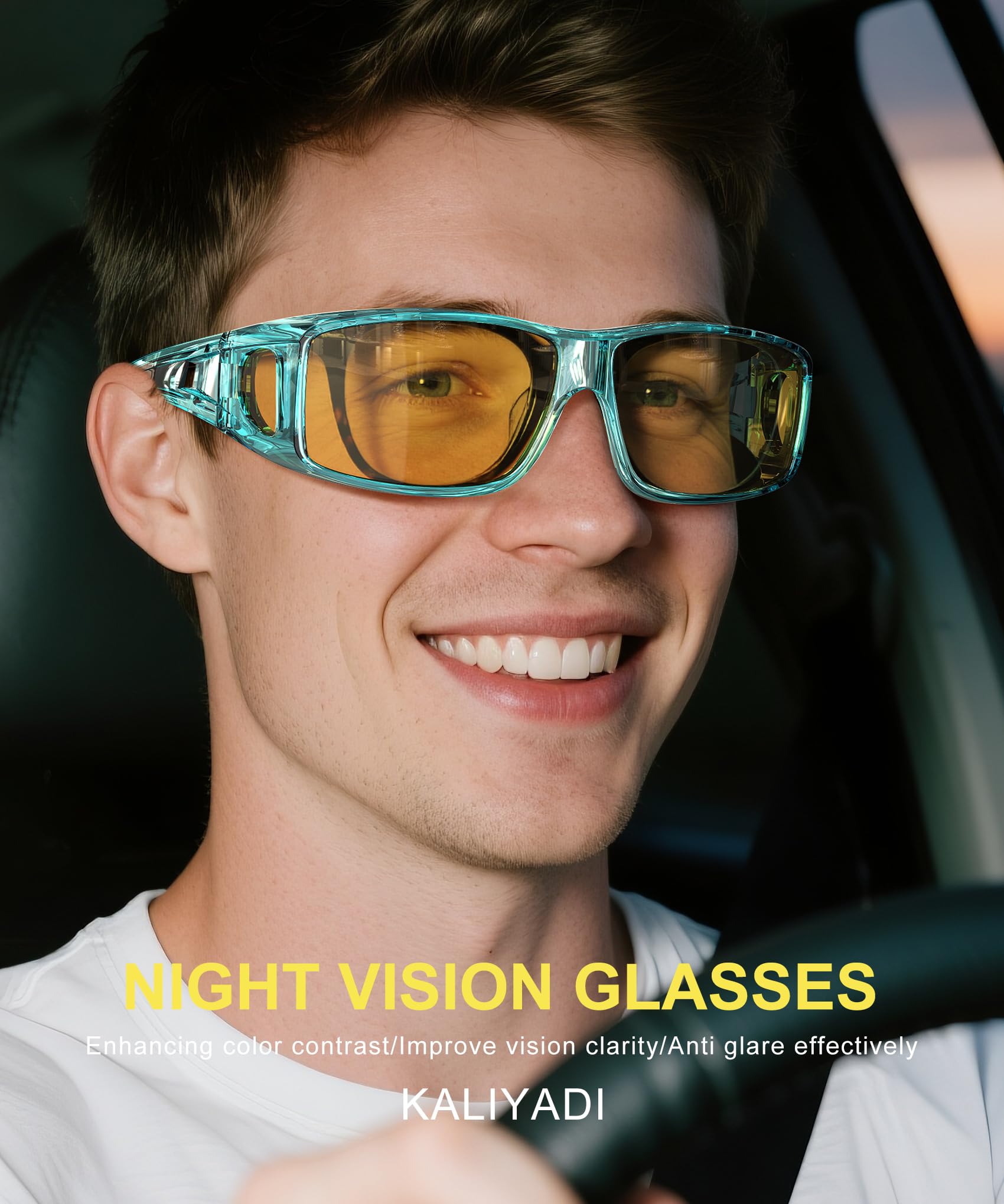 KALIYADI Night-Vision-Glasses Fit-Over-Glasses Wrap-Around Glasses: Night Vision Glasses Anti Glare HD for Driving WMKAS105-12-13-14
