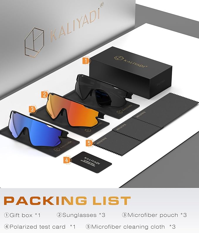 KALIYADI Polarized-Sunglasses Men Polarized Cycling-Sunglasses: Sports Sun Glasses for Running Cycling UV400 Protection 131-1-3-4
