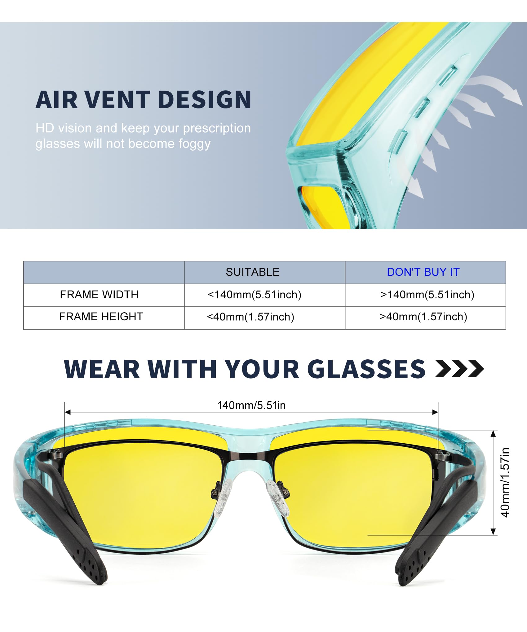 KALIYADI Night-Vision-Glasses Fit-Over-Glasses Wrap-Around Glasses: Night Vision Glasses Anti Glare HD for Driving WMKAS105-12-13-14