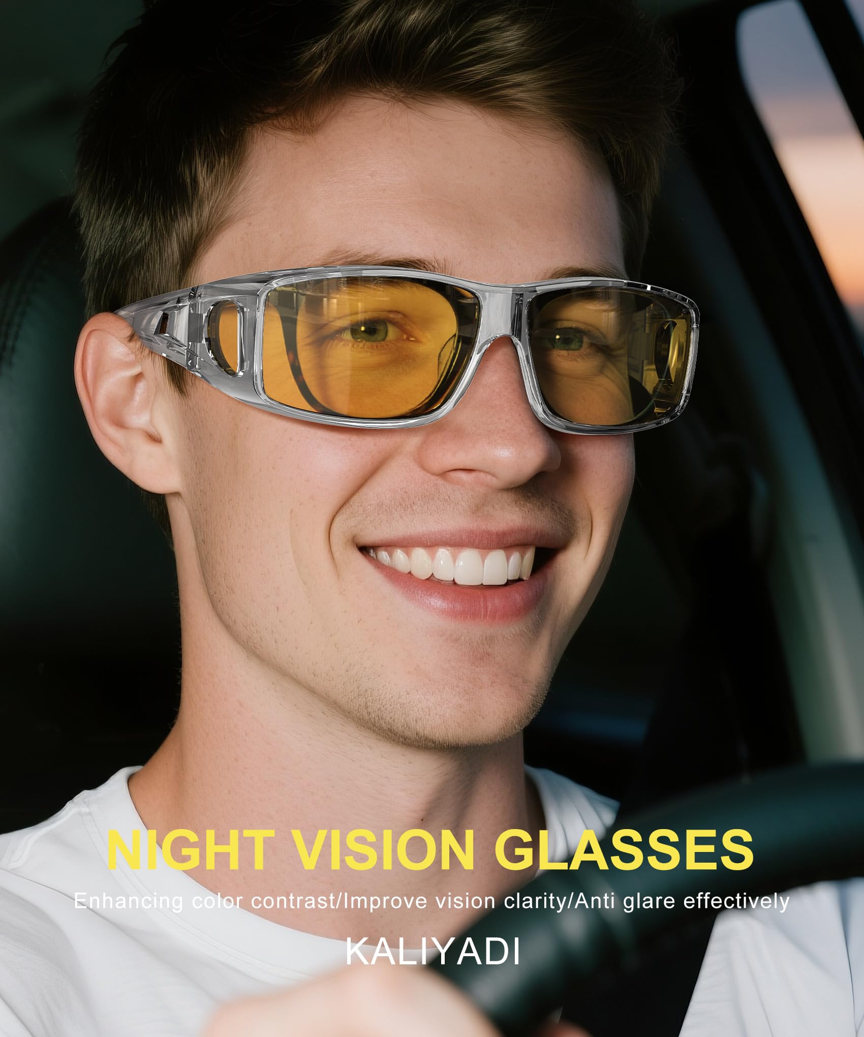 KALIYADI Night-Vision-Glasses Fit-Over-Glasses Wrap-Around Glasses: Night Vision Glasses Anti Glare HD for Driving WMKAS105-12-13-14