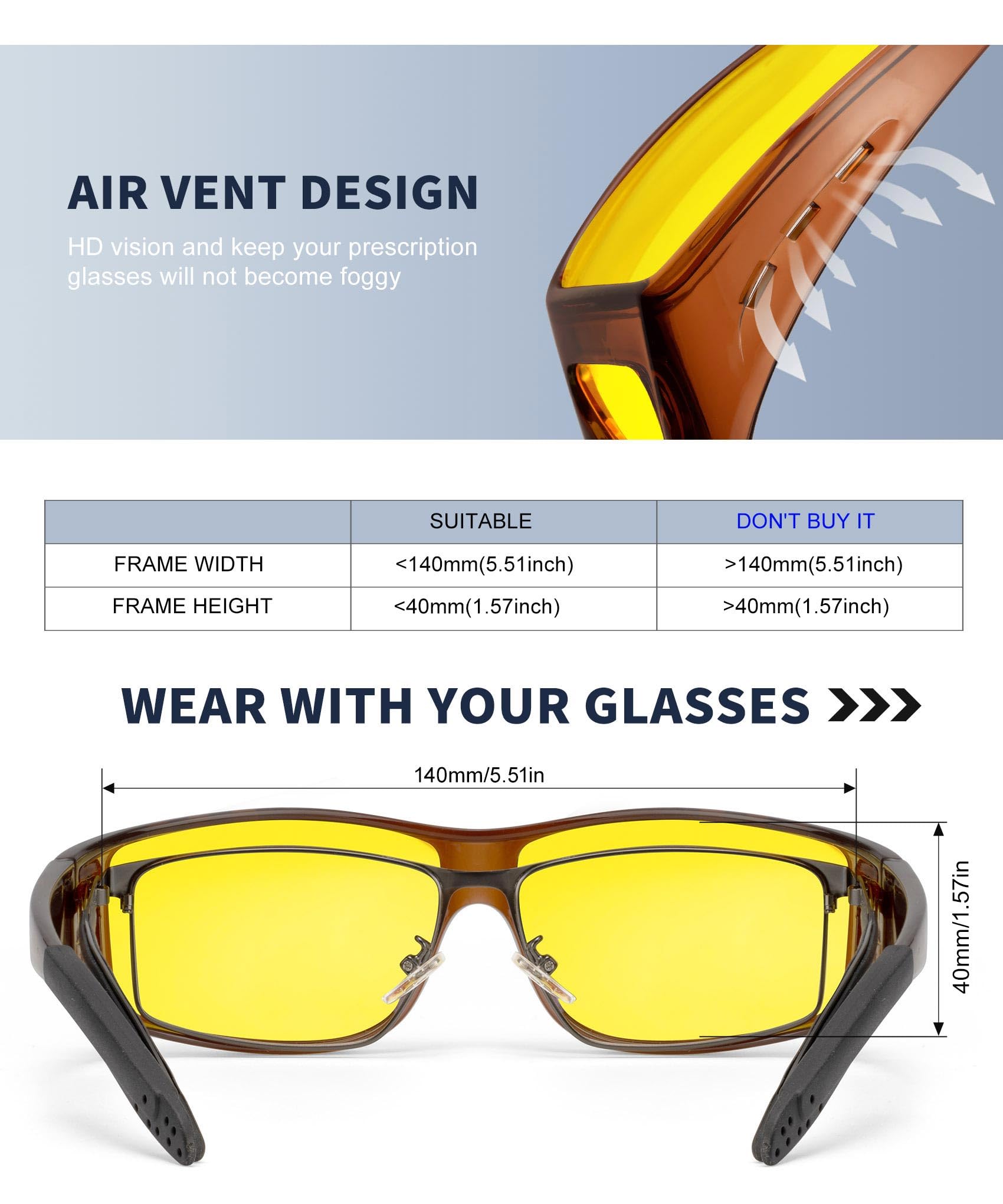 KALIYADI Night-Vision-Glasses Fit-Over-Glasses Wrap-Around Glasses: Night Vision Glasses Anti Glare HD for Driving WMKAS105-12-13-14