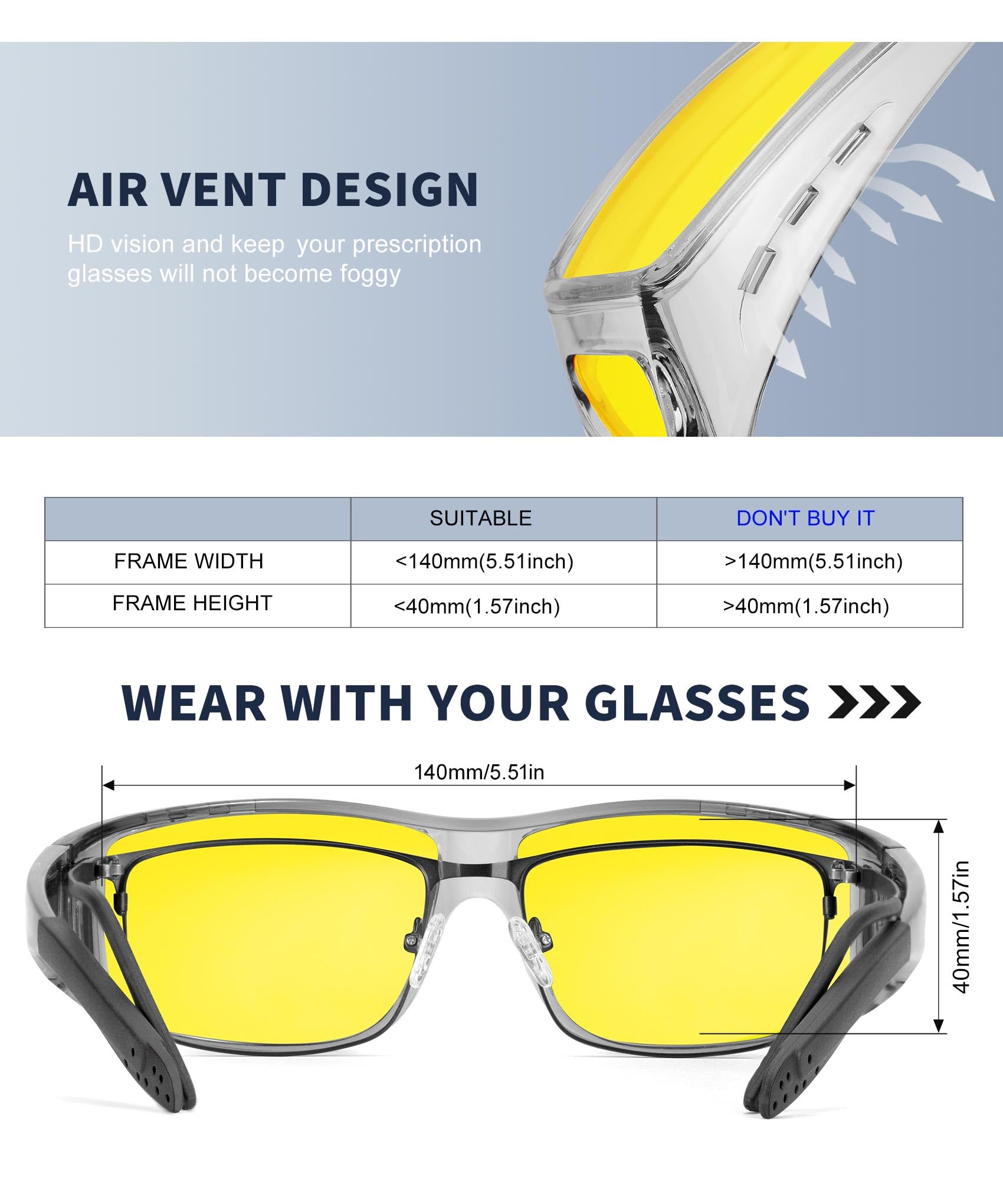 KALIYADI Night-Vision-Glasses Fit-Over-Glasses Wrap-Around Glasses: Night Vision Glasses Anti Glare HD for Driving WMKAS105-12-13-14