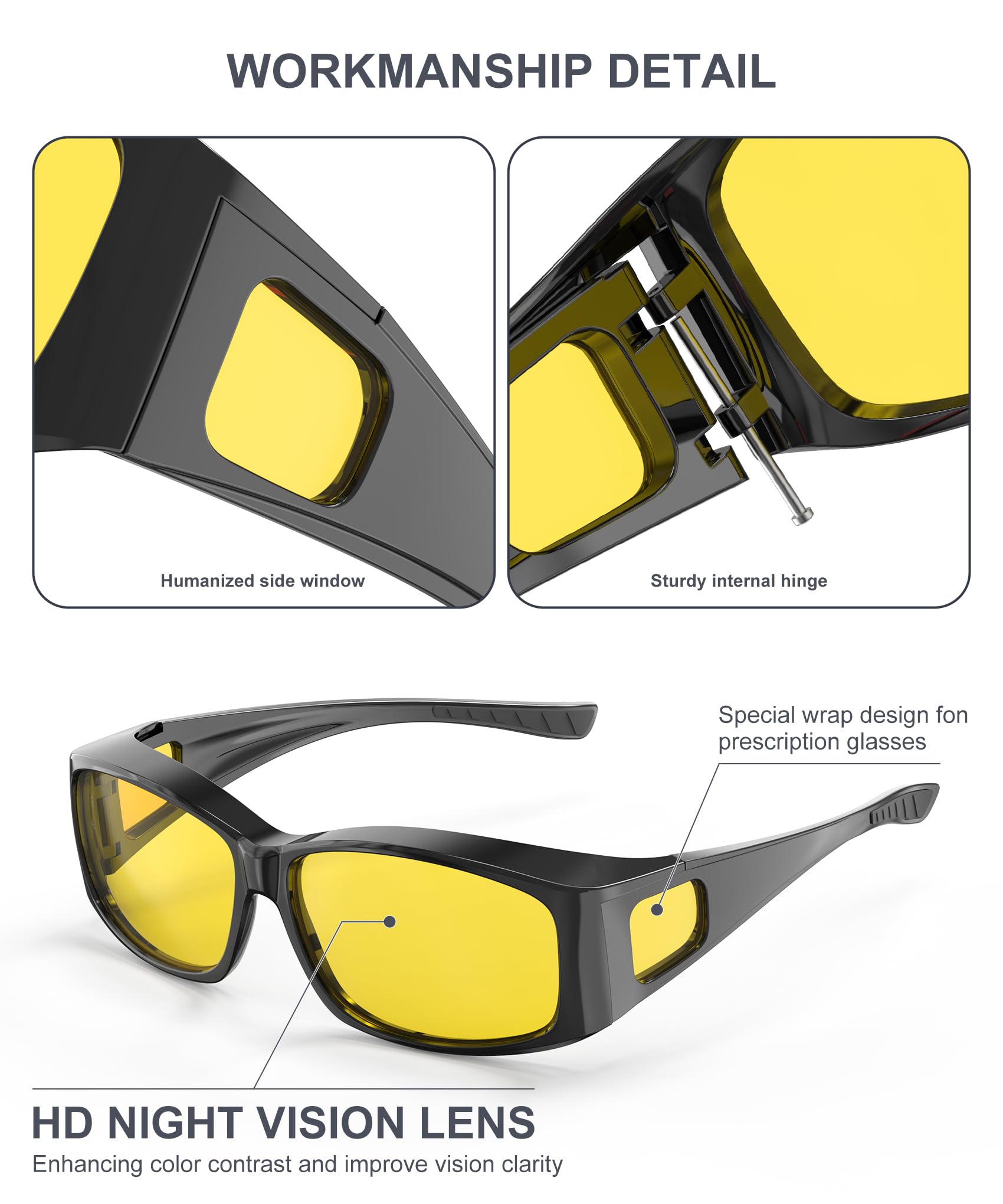 KALIYADI Fit-Over Night-Vision-Glasses for Women: Striped Anti Glare Night Driving Glasses for Men High Definition Lens(WMKA238-9)