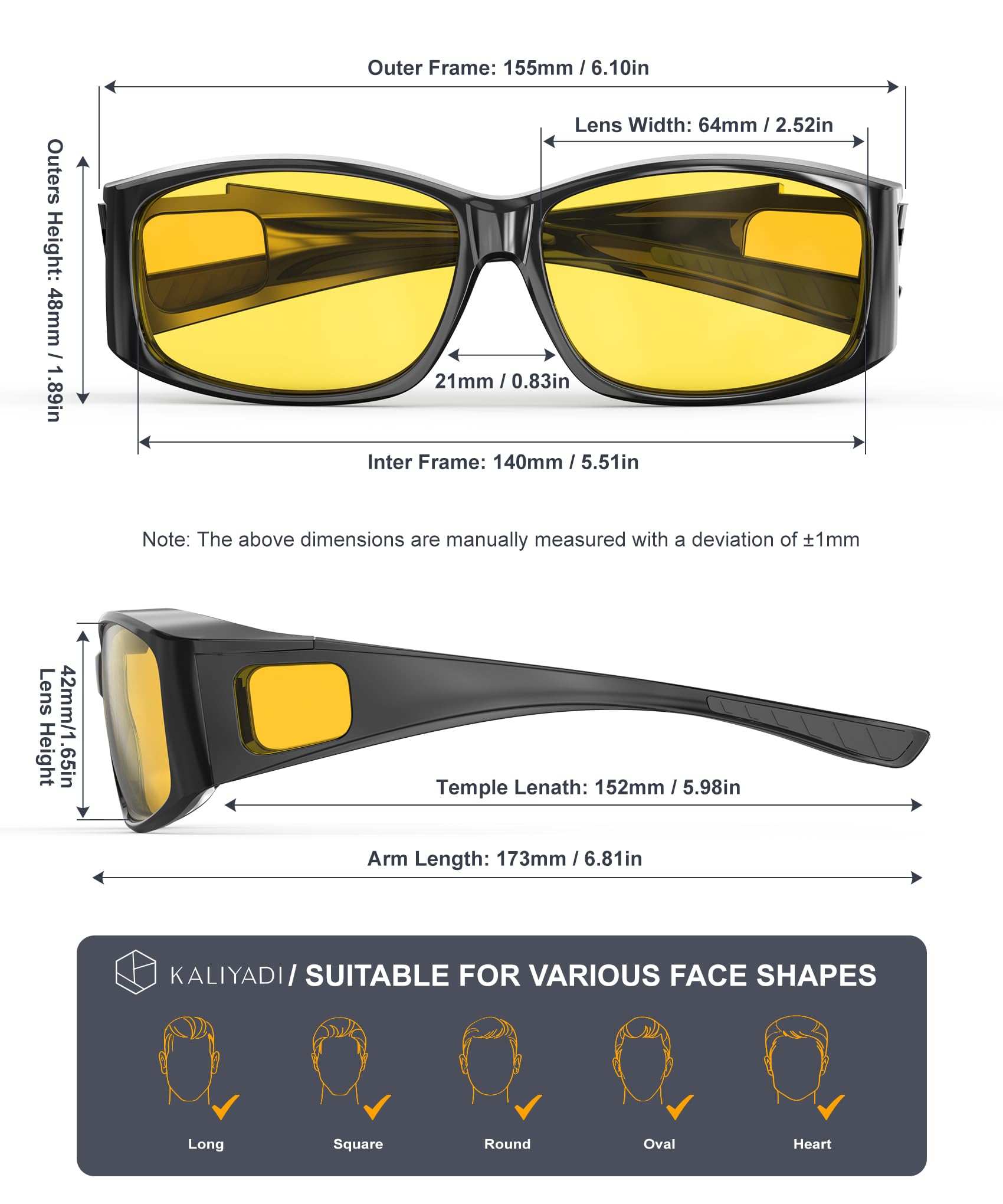 KALIYADI Fit-Over Night-Vision-Glasses for Women: Striped Anti Glare Night Driving Glasses for Men High Definition Lens(WMKA238-9)