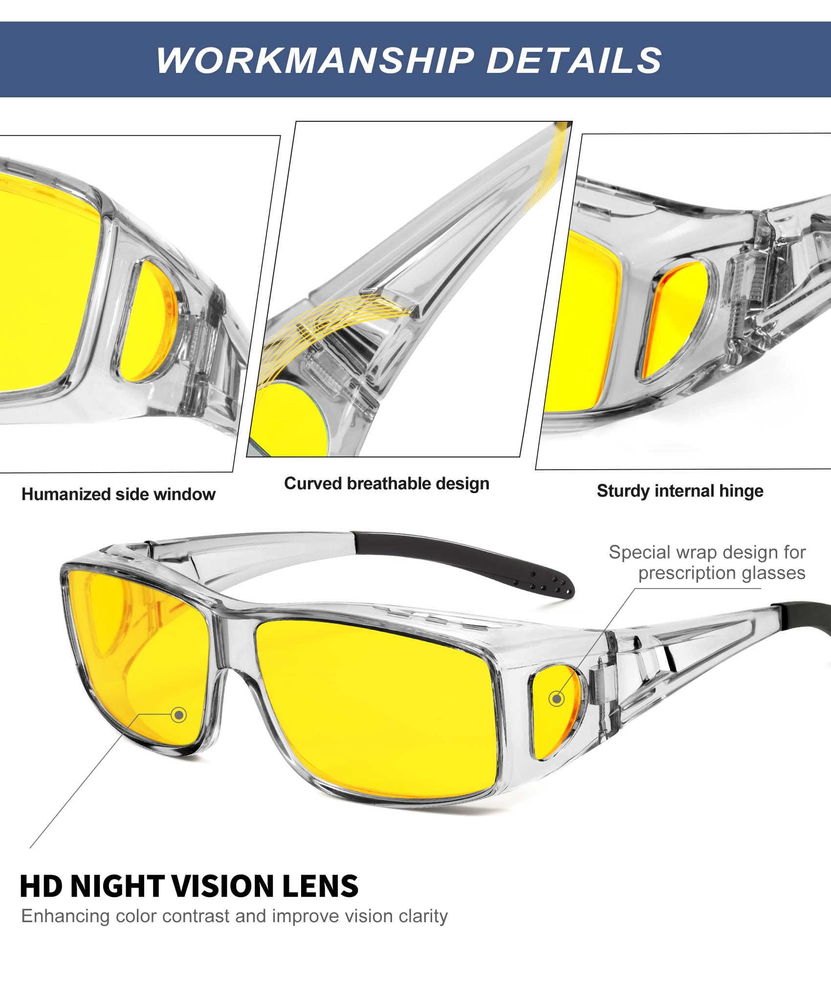 KALIYADI Night-Vision-Glasses Fit-Over-Glasses Wrap-Around Glasses: Night Vision Glasses Anti Glare HD for Driving WMKAS105-12-13-14