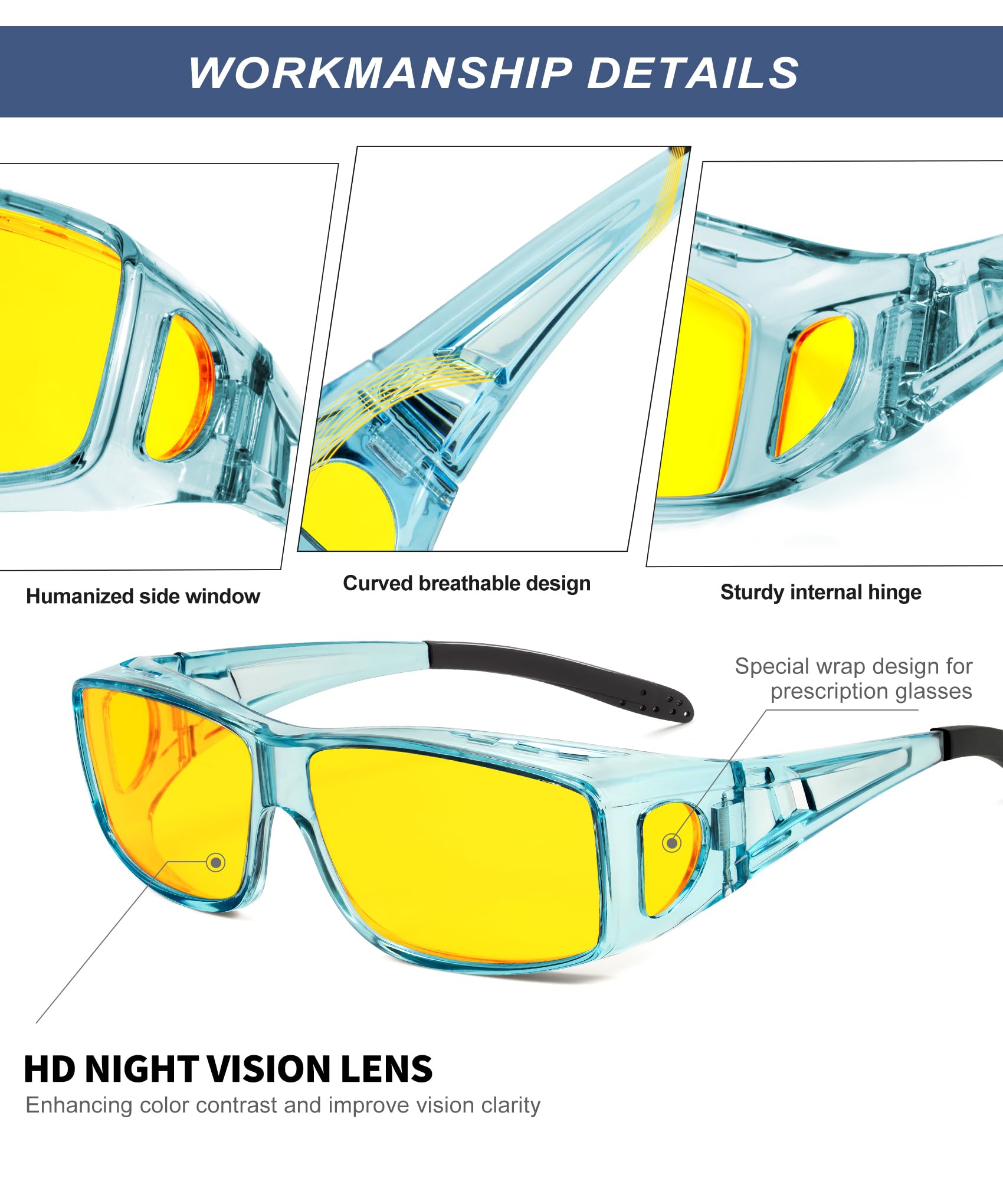 KALIYADI Night-Vision-Glasses Fit-Over-Glasses Wrap-Around Glasses: Night Vision Glasses Anti Glare HD for Driving WMKAS105-12-13-14