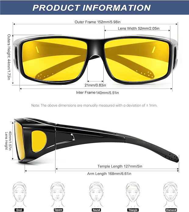 KALIYADI Night-Vision-Glasses Fit-Over-Glasses Wrap-Around Glasses: Anti Glare Night Driving Glasses for men women HD Lens S105-14-16-17
