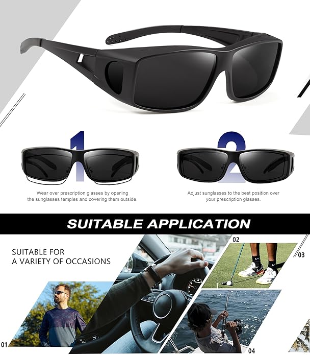 KALIYADI Sunglasses Fit-Over-Glasses Polarized Sunglasses-Men: Wrap Around Sun Glasses Womens with UV Protection for Driving S105-1-1-1