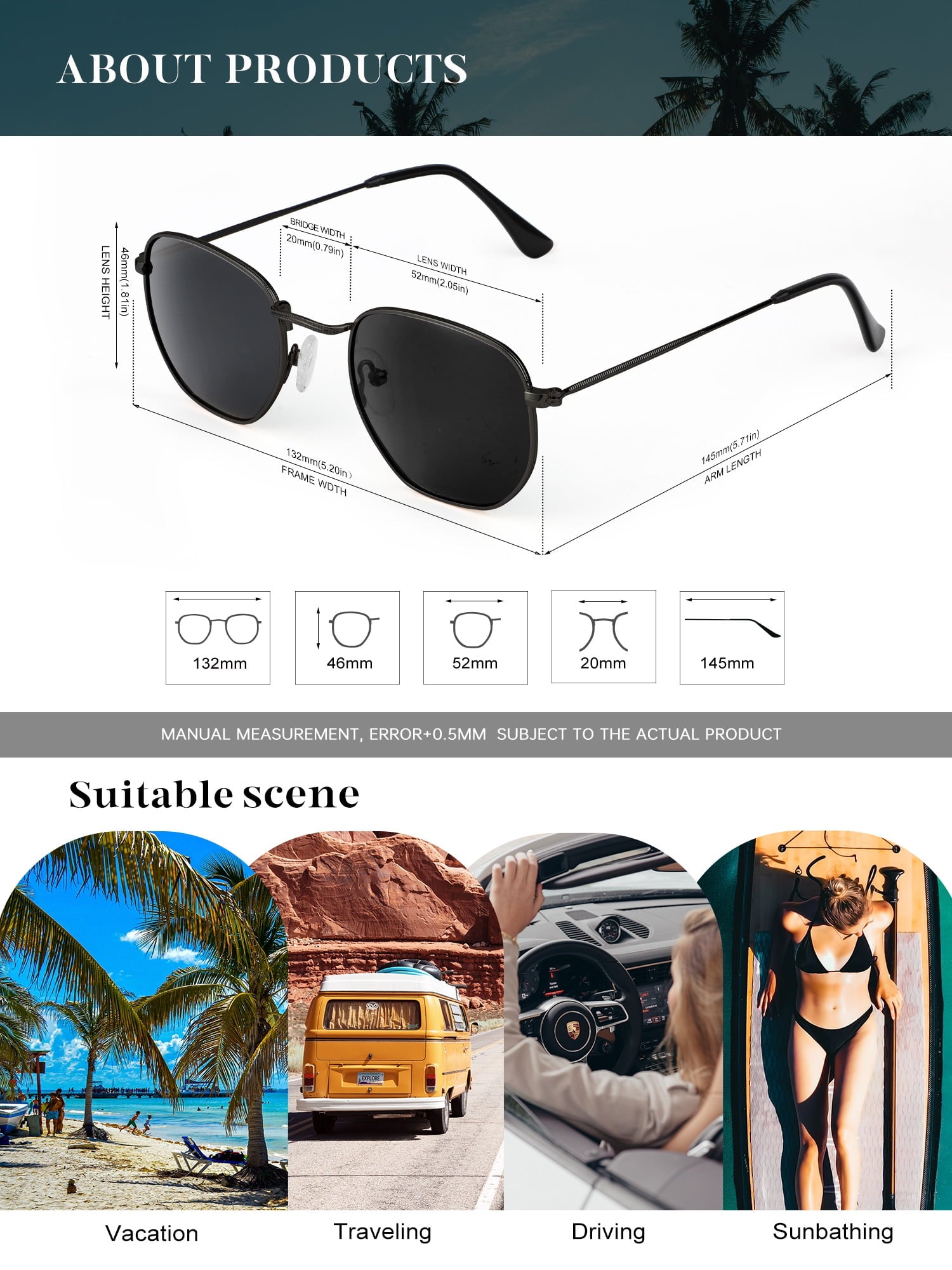 Polarized Sunglasses for Women and Men, Retro Hexagon Style Glasses with UV Protection Trendy Metal Frame(WMS41-1-2)