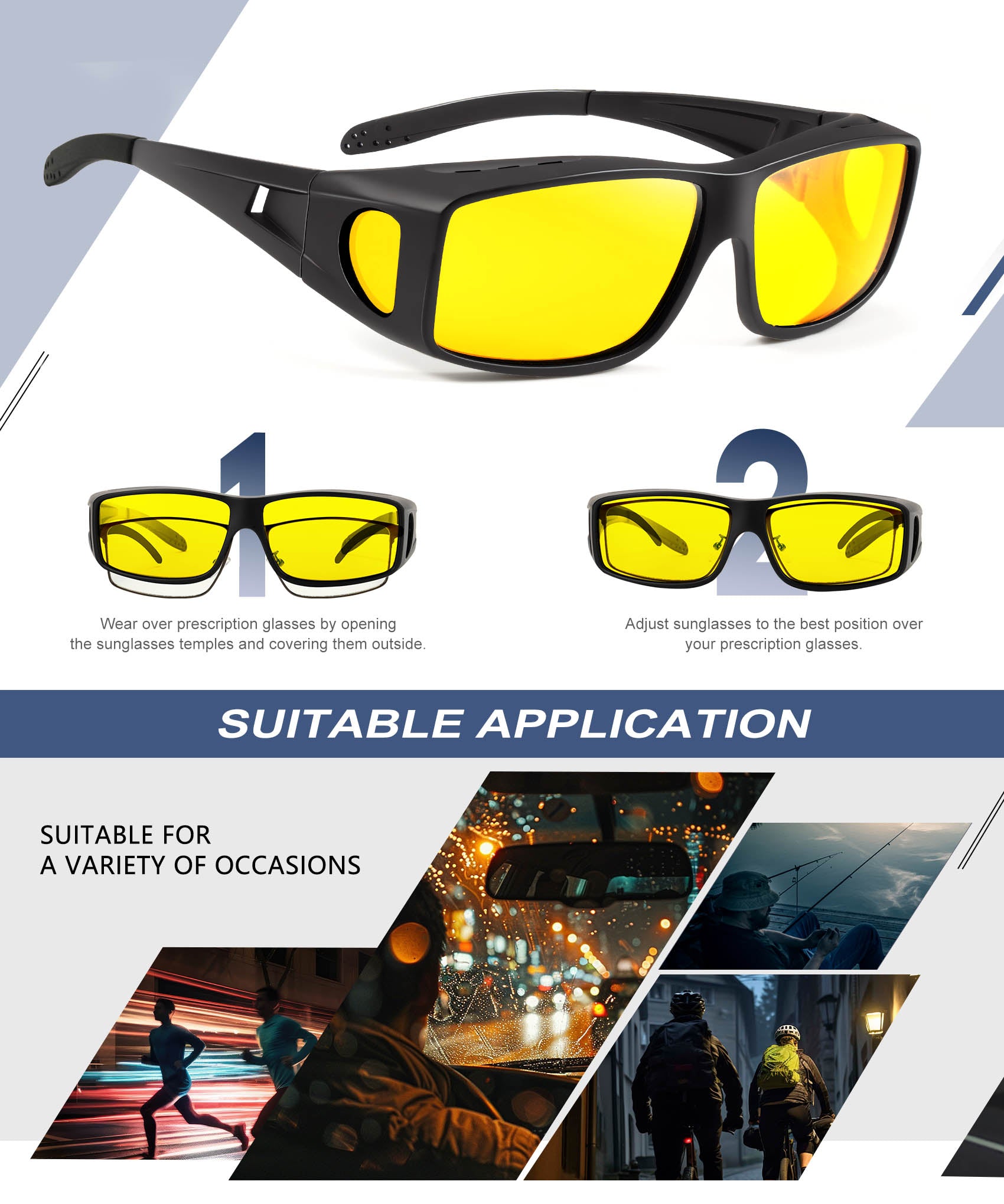 KALIYADI Night-Vision-Glasses Fit-Over-Glasses Wrap-Around Glasses: Night Vision Glasses Anti Glare HD for Driving WMKAS105-12-13-14