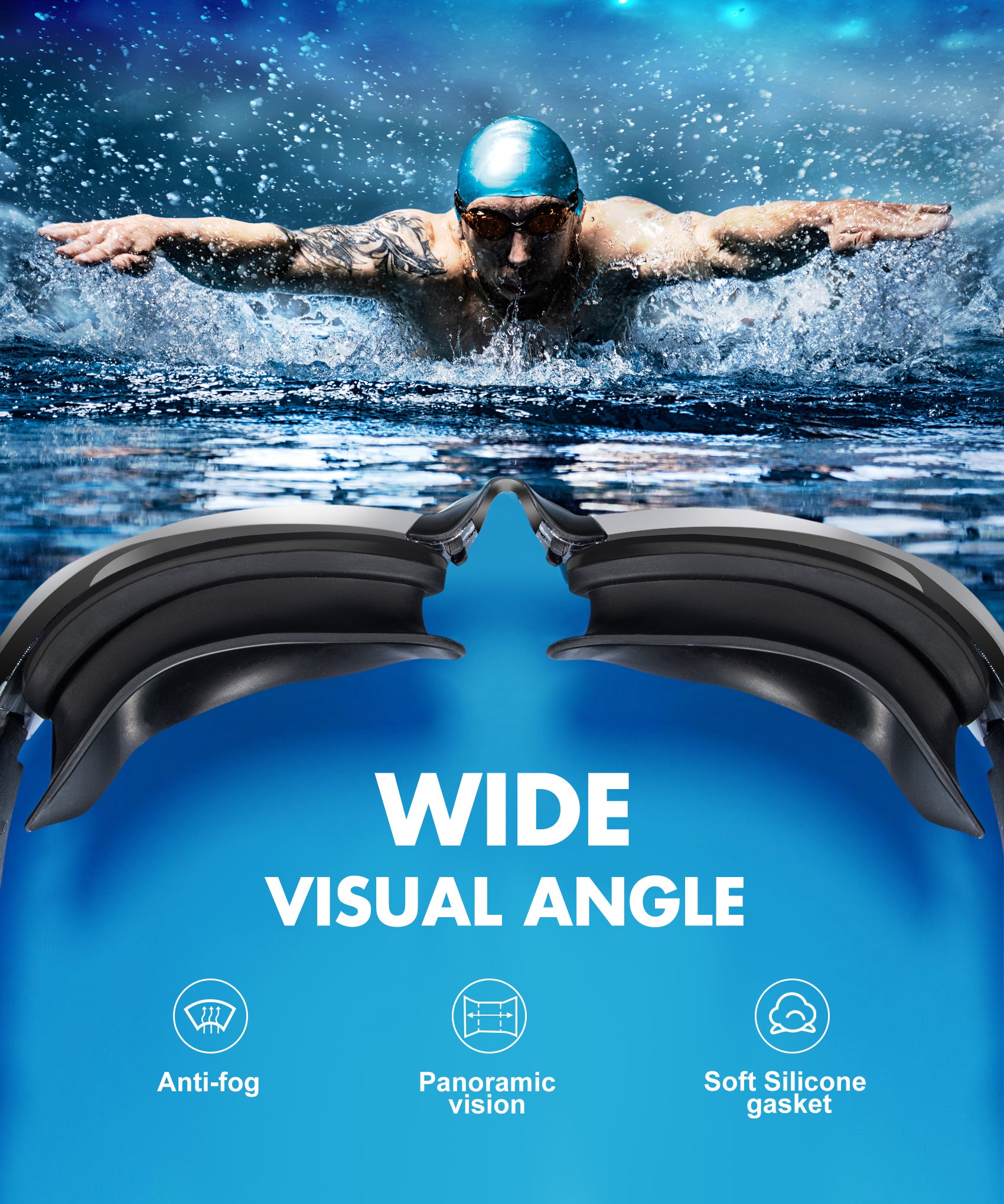 KALIYADI Swim Goggles Adult Goggles-Swimming-men and Women: Anti Fog No Leak and Ultra-wide Field of View 3 Pack WMKAY01-1-2-3