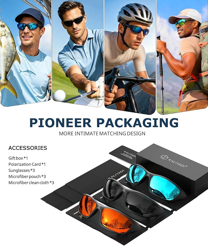 KALIYADI Polarized-Sunglasses-Men Sports Mens-Sunglasses Women: Sun Glasses with UV400 Protection for Cycling Fishing Running KAS68-1-3-5
