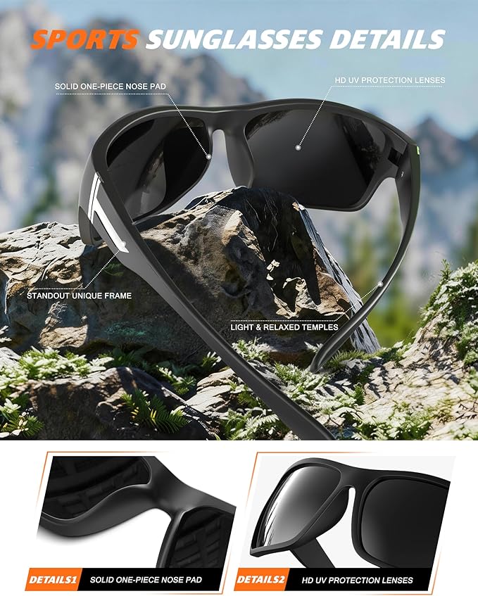 KALIYADI Polarized-Sunglasses Men Sports Sun-Glasses: Men Polarized Sunglasses Women UV400 Protection for Fishing Golf 122-1-3-5