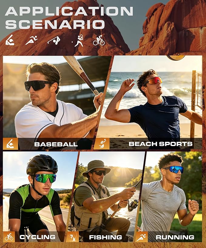 KALIYADI Polarized-Sunglasses Men Polarized Cycling-Sunglasses: Sports Sun Glasses for Running Cycling UV400 Protection 131-1-3-4