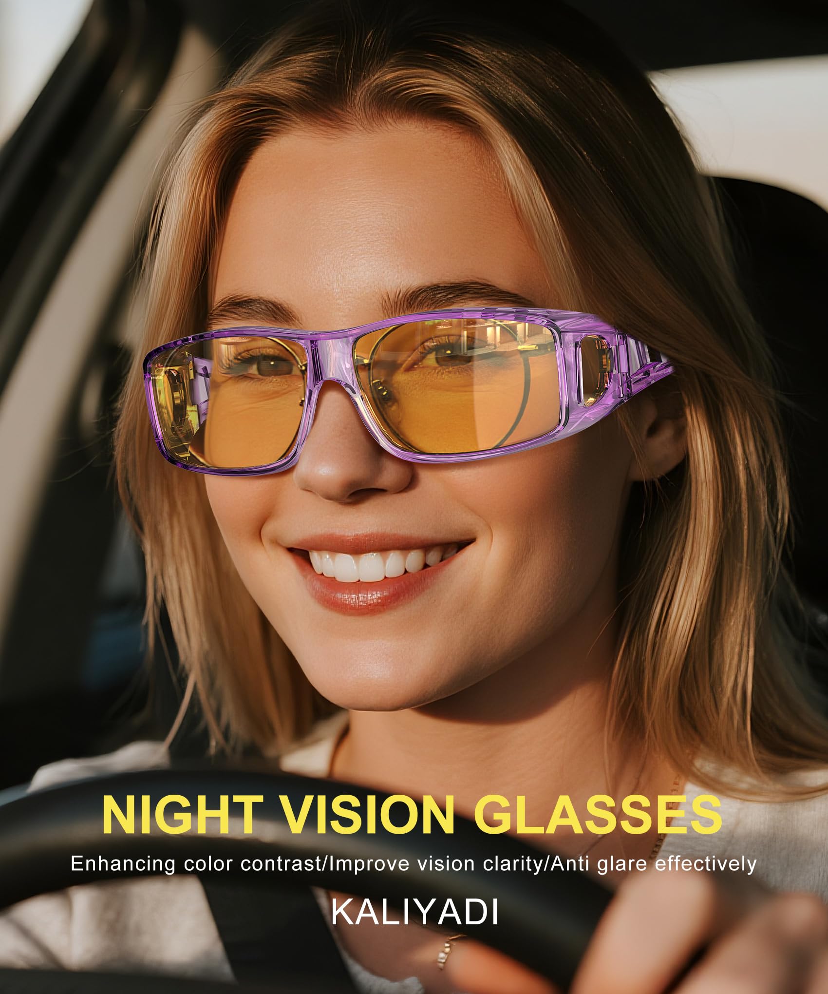 KALIYADI Night-Vision-Glasses Fit-Over-Glasses Wrap-Around Glasses: Night Vision Glasses Anti Glare HD for Driving WMKAS105-12-13-14