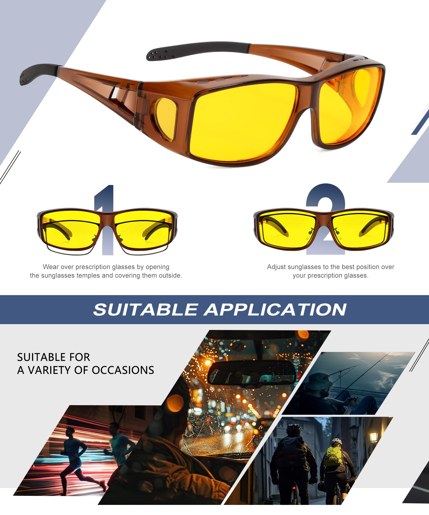 KALIYADI Night-Vision-Glasses Fit-Over-Glasses Wrap-Around Glasses: Night Vision Glasses Anti Glare HD for Driving WMKAS105-12-13-14