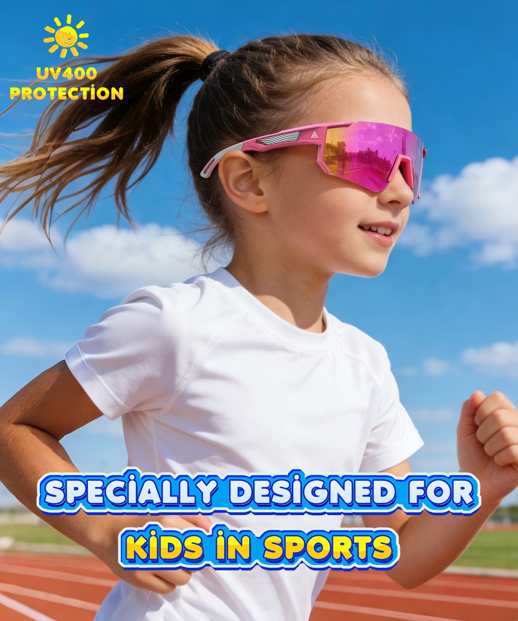Kids-Sunglasses Toddler-Sunglasses Baseball Running UV400 Protection Age 6-14 (S228-1-4-10)