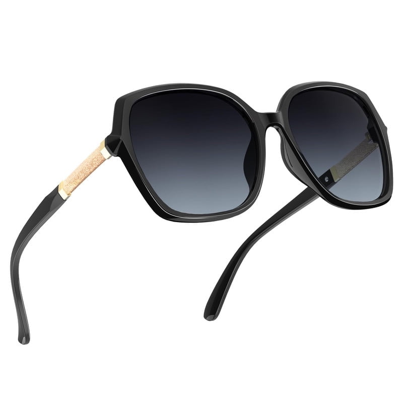 KALIYADI Polarized Sunglasses-Women Trendy Womens-Sunglasses: Square Oversized Sun glasses Sparkling Frame UV400 Gift Box(WMKAS37-1)