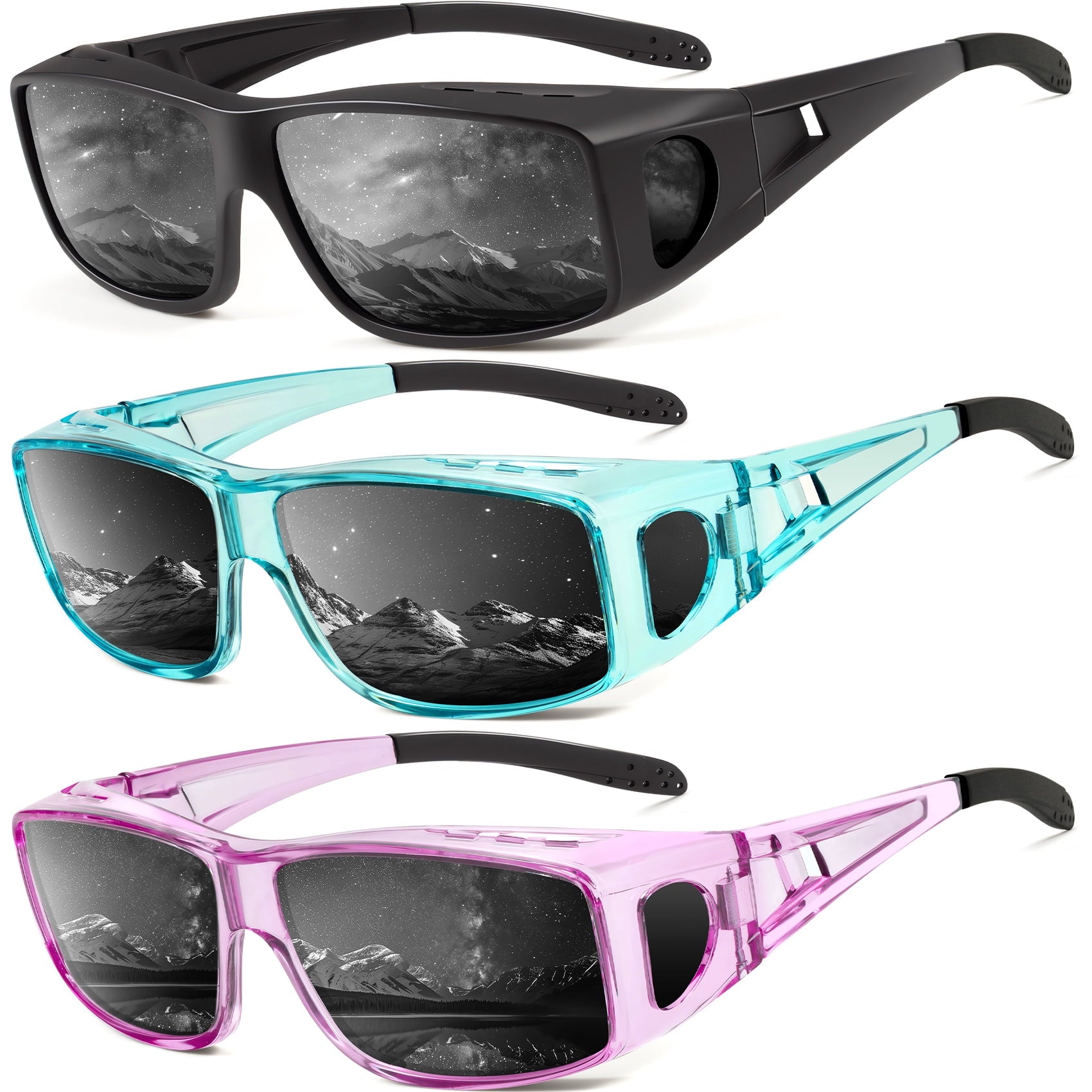 KALIYADI Sunglasses Fit-Over-Glasses Polarized Sunglasses-Men: Wrap Around Sunglasses Womens with UV Protection for Driving(WMS105-1-3-6)