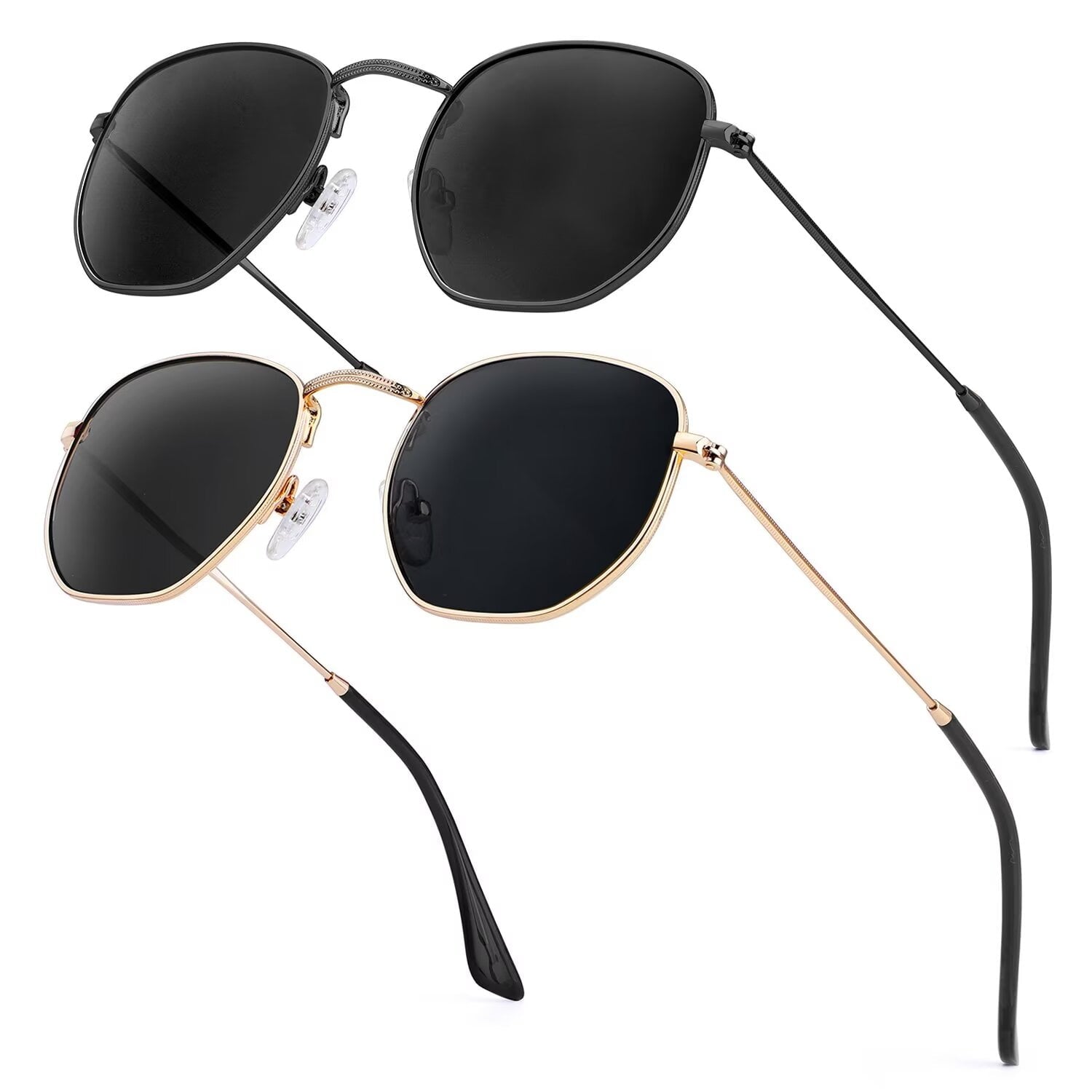 Polarized Sunglasses for Women and Men, Retro Hexagon Style Glasses with UV Protection Trendy Metal Frame(WMS41-1-2)
