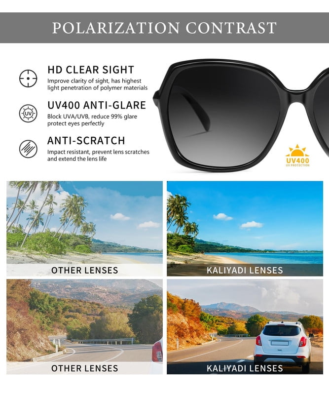 KALIYADI Polarized Sunglasses-Women Trendy Womens-Sunglasses: Square Oversized Sun glasses Sparkling Frame UV400 Gift Box(WMKAS37-1)