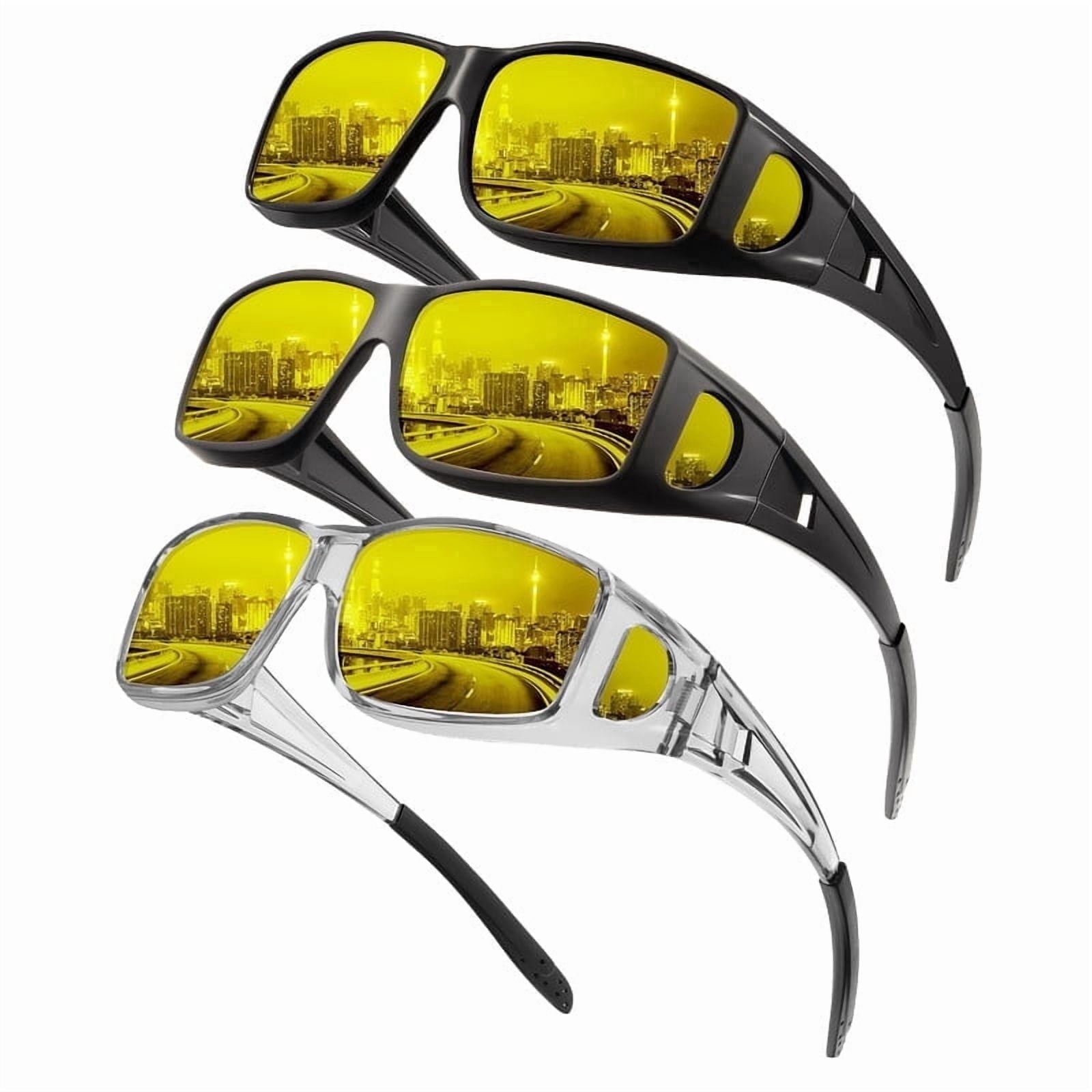 KALIYADI Night-Vision-Glasses Fit-Over-Glasses Wrap-Around Glasses: Night Vision Glasses Anti Glare HD for Driving WMKAS105-12-13-14