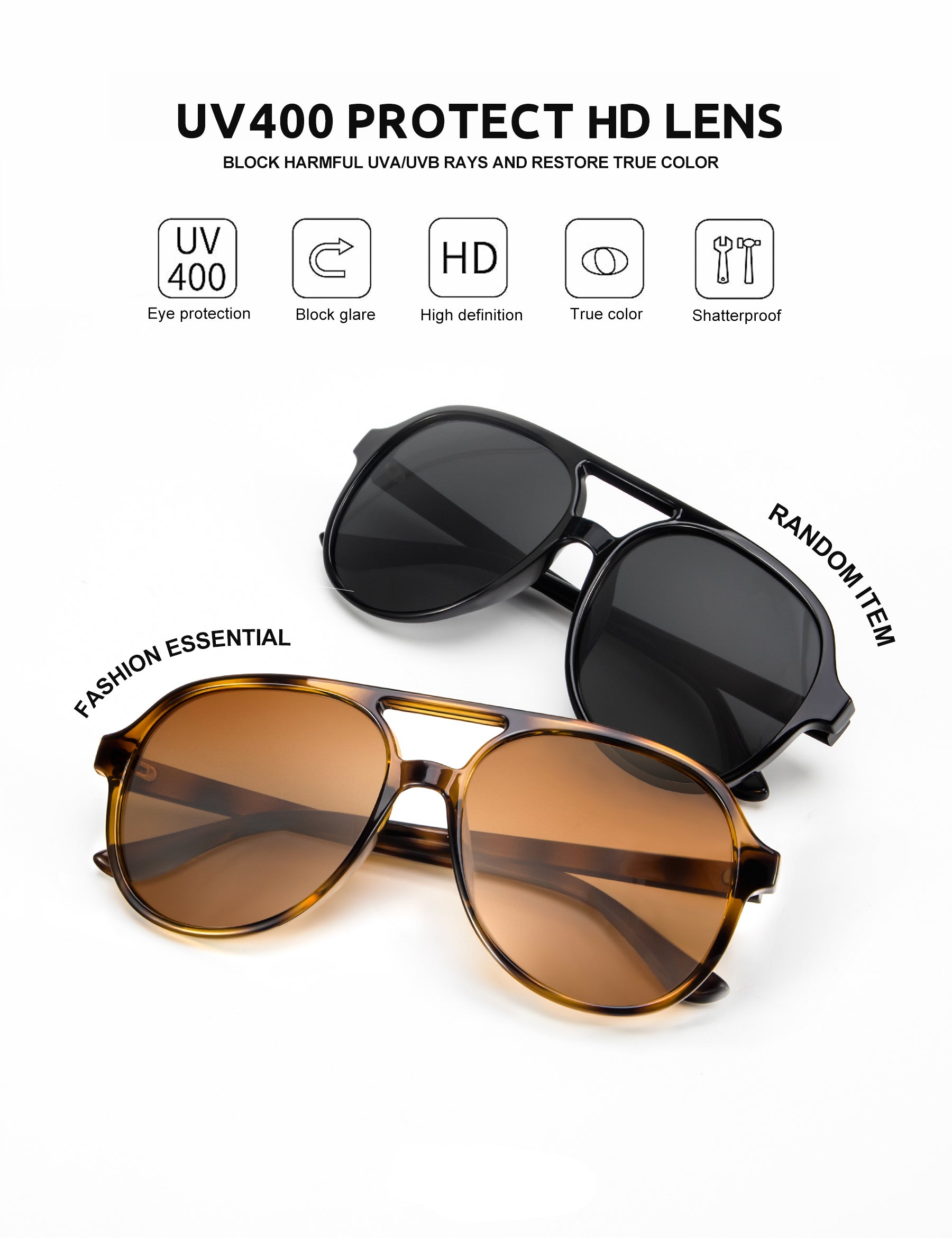 KALIYADI Aviator Sunglasses for Women,Retro Square Sun Glasses with 70s Vintage Style and UV Protection 2 PackWMKAS2410-1-3
